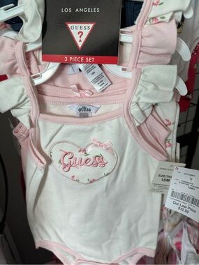 GUESS Pink and White Baby 3-Piece Bodysuit Set. 18 months new tags
